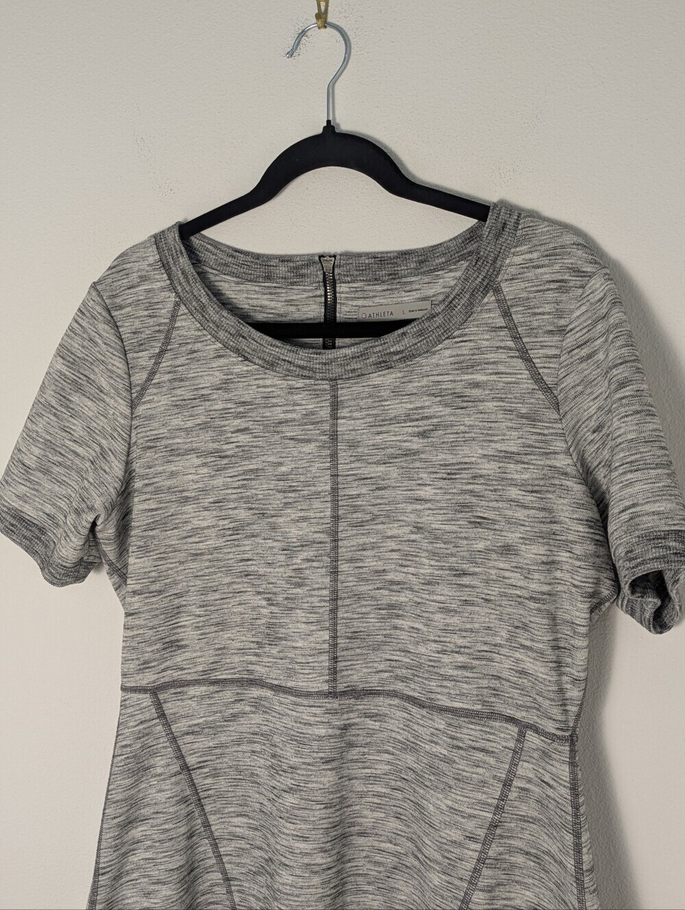 Athleta Large Gray Textured En Route Ponte Short Sleeve Fit & Flare Dress Casual - Picture 3 of 16